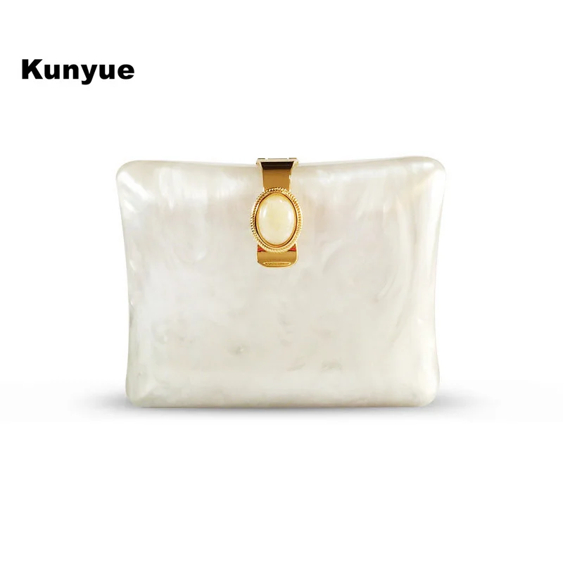 

New Shell Brand Designer Pearl Acrylic Evening Bags Luxury Lady Solid White Clutch Purse Vintage Party Prom Cute Casual Handbags