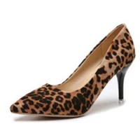 high heels leopard shoes women pumps office lady pointed toe flock sexy wedding sapato feminino hoof heels