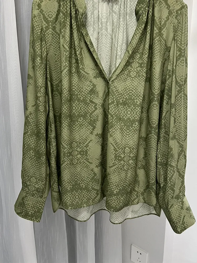 

Women's Blouse Serpentine Printed V-Neck Long Sleeve Vintage Elegant Shirt