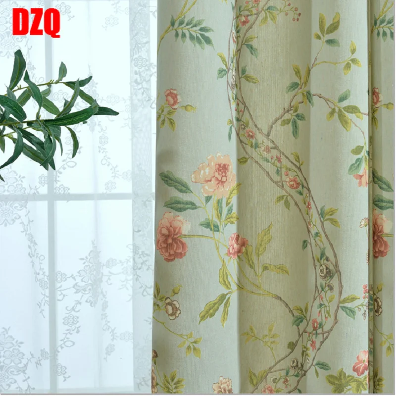 

Modern Idyllic American Country Style Curtains Polyester Printed Curtain Stylish Tulles Curtains for Living Dining Room Bedroom