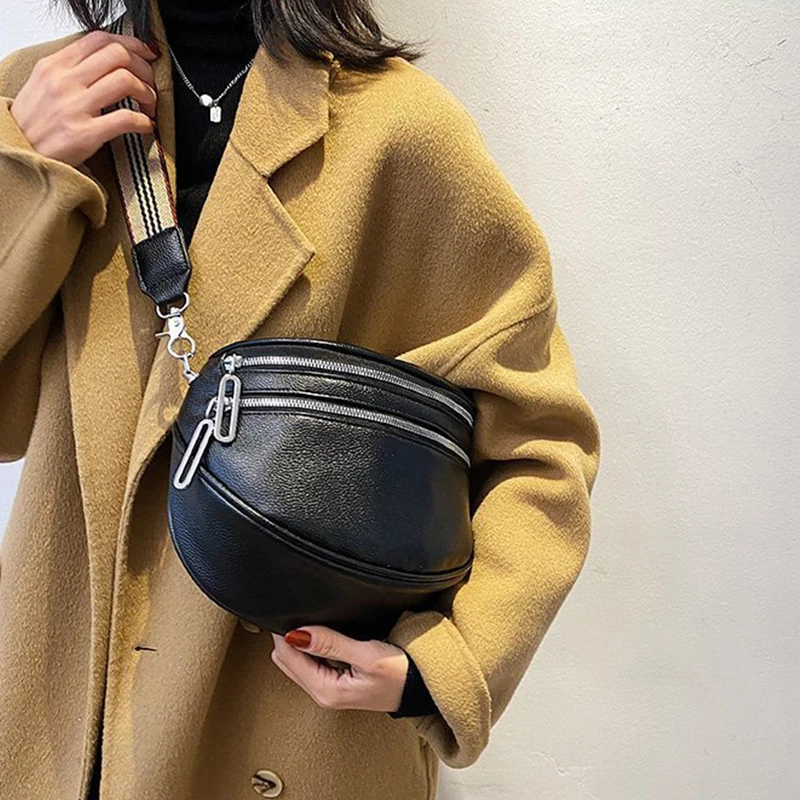 New Wide Strap Crossbody Bag For Women Soft Leather Women's Messenger Bags Large Ladies Sling Saddle Bags Female Shoulder Bag