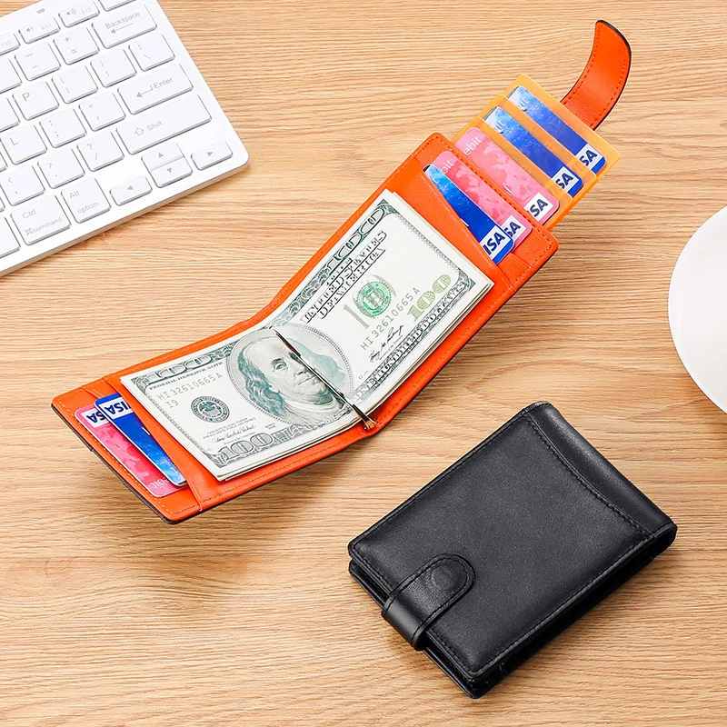 

Leather Cash Wallet Cowhide Clamp Bifold Card Clip Slim Money Dollar Man Cash Clip Male Holder Holder Card Genuine Pull-out