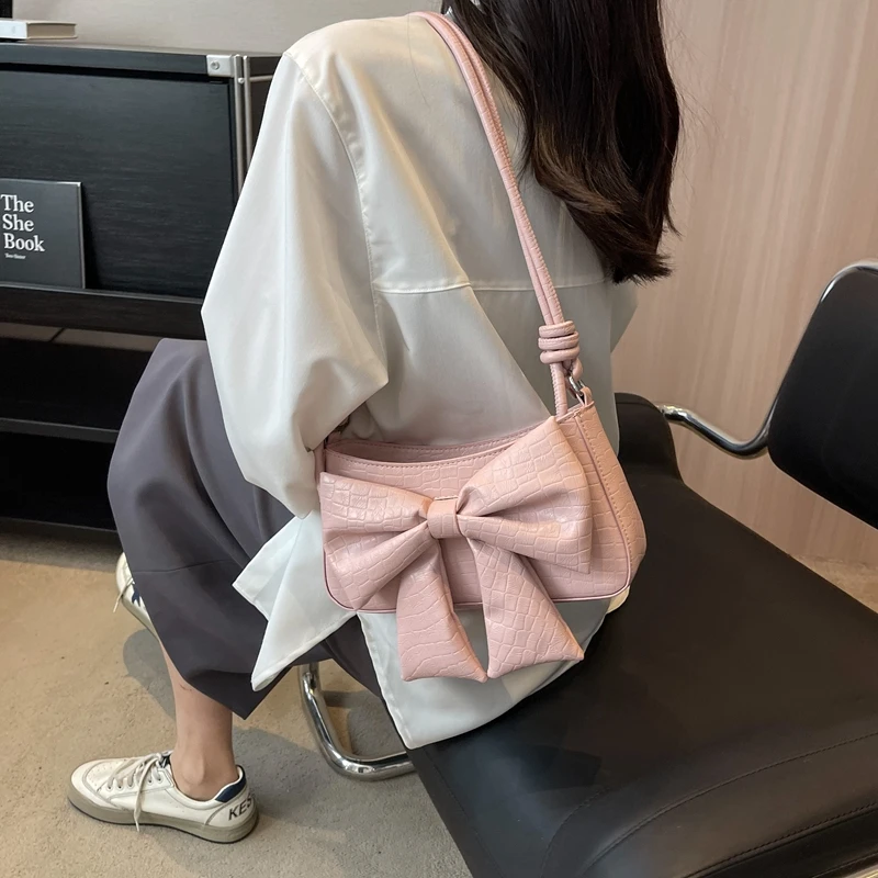 Bow Brand Solid Leather Shoulder Bag Crossbody Bags for Women Luxury Purses Handbags Women Bags Designer Famale Messenger Bag