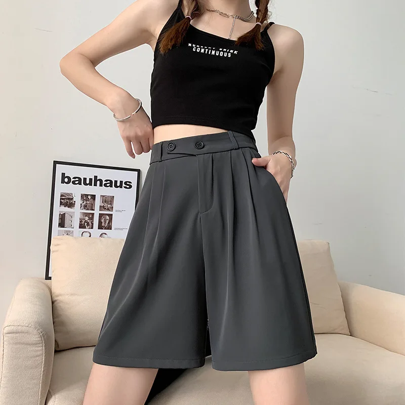 2023 Y2K Korean Fashion Pant High Street Drape Suit Shorts Women Office Lady Summer Casual Solid Color High Waist Zipper Shorts