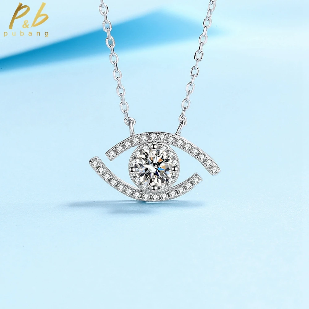 

PuBang Fine Jewelry 925 Sterling Silver Round Moissanite Diamond Sparkling Pendant Necklace for Women Wedding Gift Free Shipping