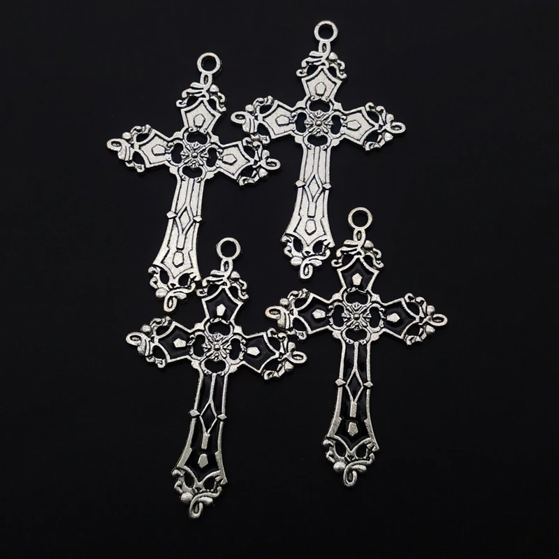 

5pcs 55x35mm Gothic Cross Silver colour Dripping Alloy Tibetan Pendants Earring Antique Jewelry Making DIY Handmade Accessories