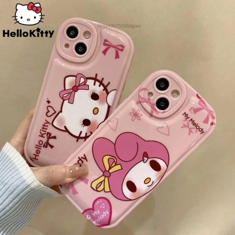 

Y2k Sanrio Hello Kitty Shockproof Shell For Iphone X Xr Xs 11 12 13 Pro Max My Melody Protective Phone Cover 7 8 Plus Se Case