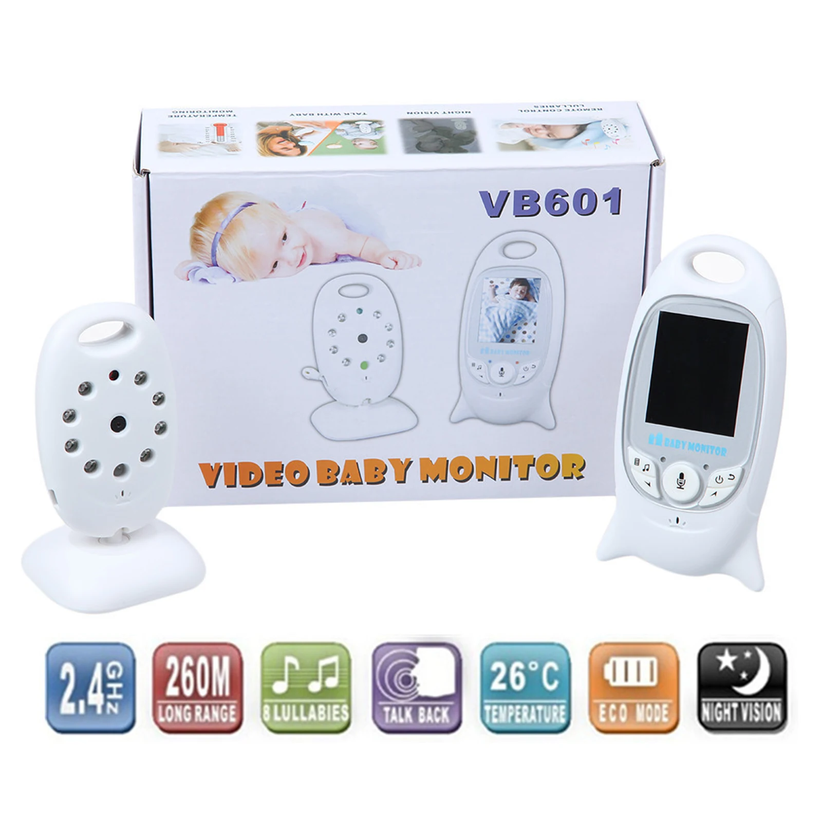 

2.0 inch Wireless Baby Monitor Color Security Video Camera 2 Way Talk NightVision IR LED Temperature Monitoring with Lullaby