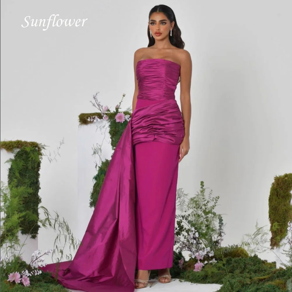 

Sunflower Simple Strapless Formal Evening Dress 2023 Slim Backles Pleat Satin Floor-Length Mermaid High-end Custom Prom Gowns