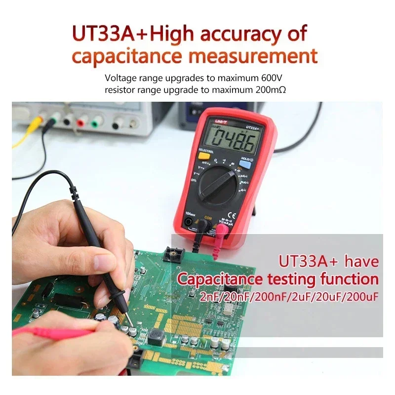 Фото UNI-T UT33A+ /UT33B+ /UT33C+ /UT33D+ Мультиметр размером ладони Измерение сопротивления ЖК-дисплея AC DC 2 мF Емкость NCV Тестер Подсветка №3
