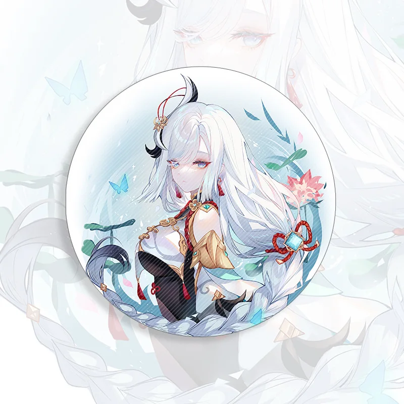 Genshin Impact Tinplate Soft Button Pin Cute Hutao Dulic Fine Flash Frost Badge Anime Brooch Hanging Gift For Friend Kid Jewelry images - 6