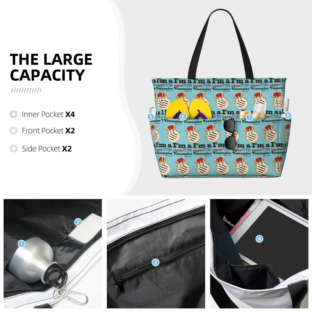 Фото Спортивная сумка-тоут Arepa Venezuela Im A Pepiada Venezuelan Queen Beach Tote Bag для фитнеса, йоги, путешествий, большая женская сумка для спортзала №3