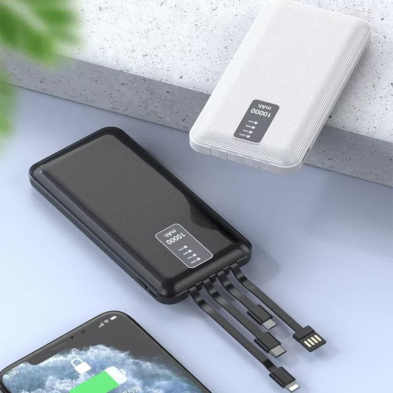 

2023New Power Bank 10000mAh Portable Charging Poverbank Built in Cable External Battery Charger Powerbank For iPhone 12 Mi