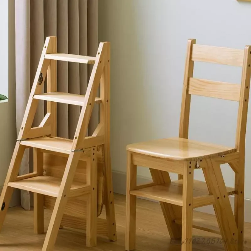 

NEW2023 Solid Wood Household Multifunctional Folding Ladder Chair Indoor Mobile Climbing Ladder Dual Use Four-step Ladder Stool
