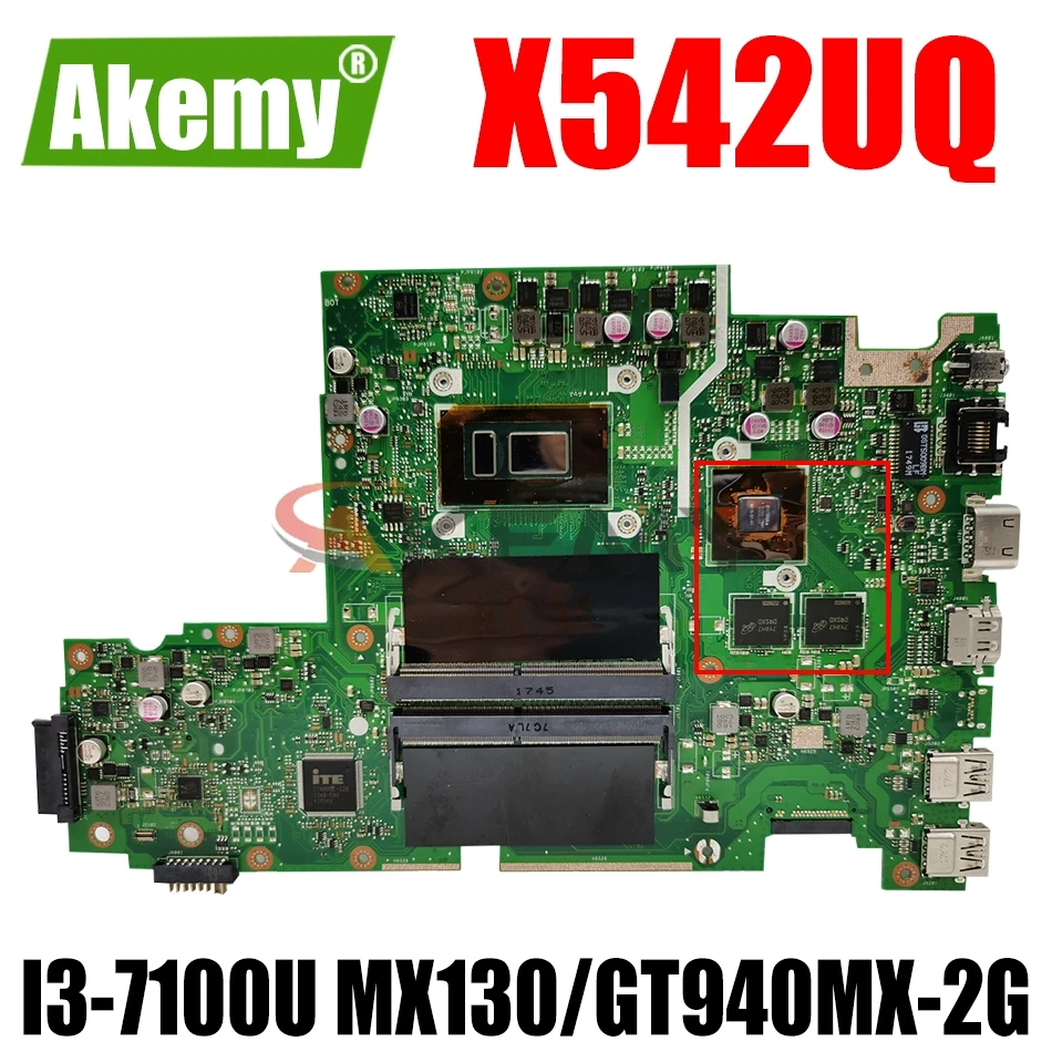 

AKEMY X542UQ LaptopMotherboard For ASUS VivoBook X542UF X542UR X542U FL8000U V587UN Original Mainboard I3-7100U MX130/GT940MX-2G
