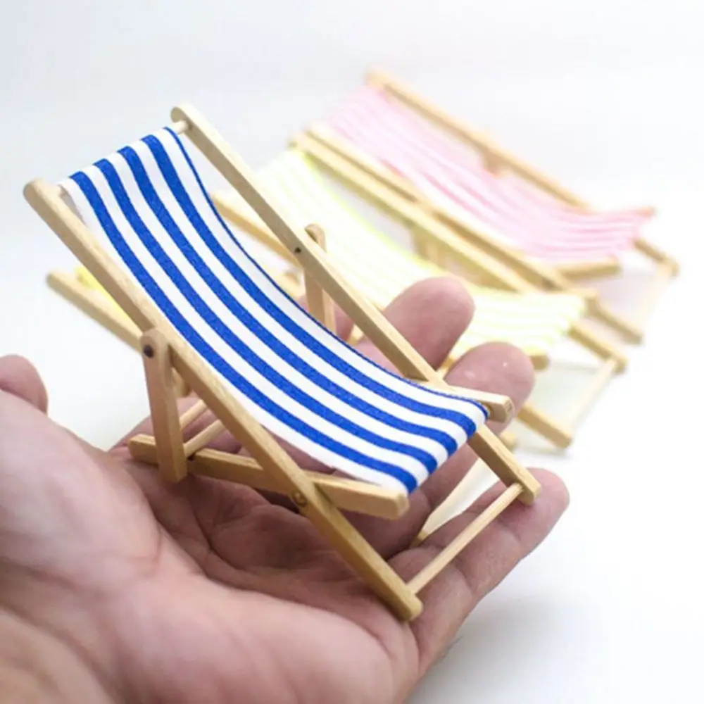 Home Decor Living Room Accessories Sunbathing Toy Doll Miniature Furniture Folding Stripe Deck Dollhouse Beach Chair