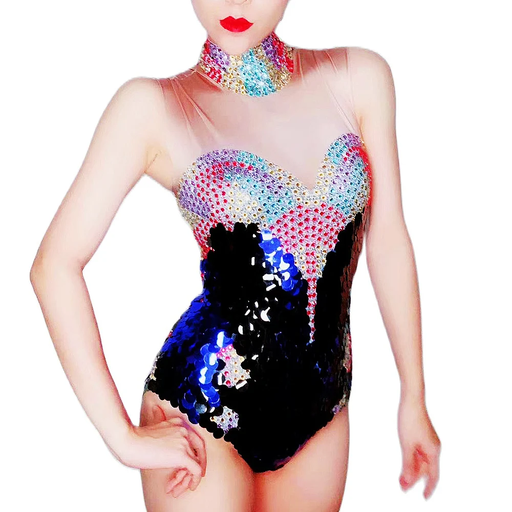 

Блестящие цветные женские костюмы без рукавов для ночного клуба, певицы, танцев на шесте, вечеринки, дня рождения, сценическая одежда