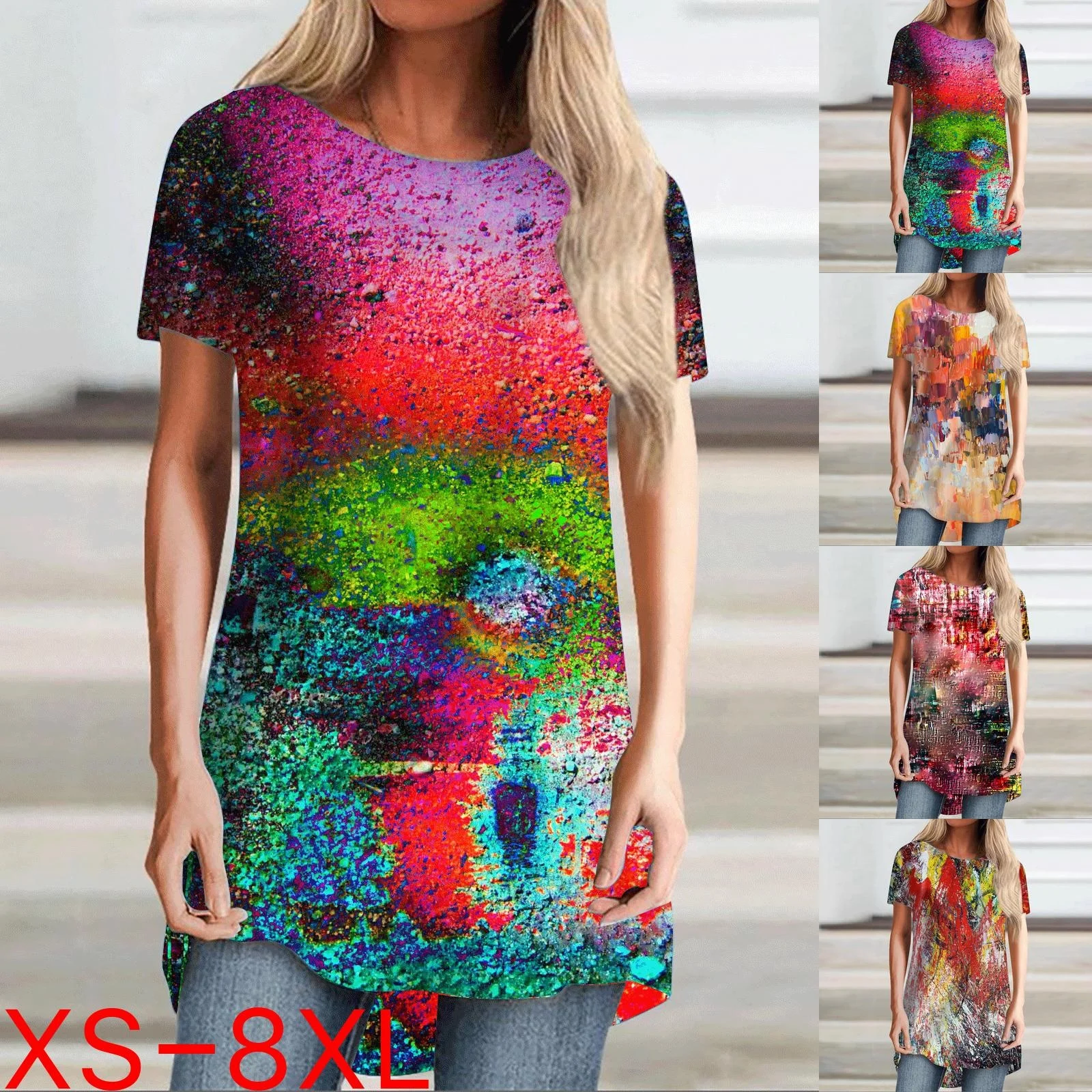 

Women's 2023 Round Neck Short Sleeve Loose T-shirt Plus Size Girls Tops