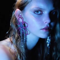 fashion womens shiny colored crystal exaggerated tassel earrings luxury rhinestone irregular flower earrings jewelry gift acce
