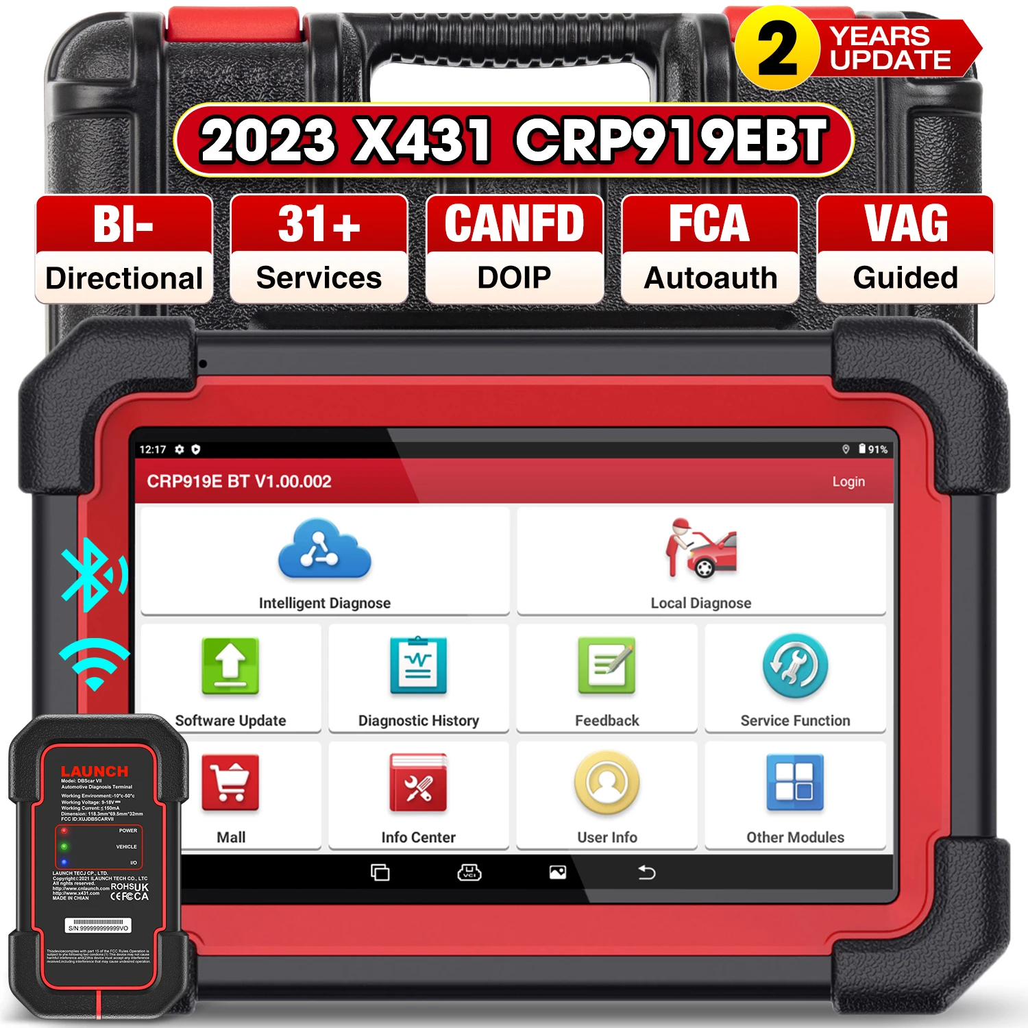 

LAUNCH X431 CRP919E BT Code Reader CANFD DIOP All System Car Diagnostic Tools ECU Coding OBD2 Scanner