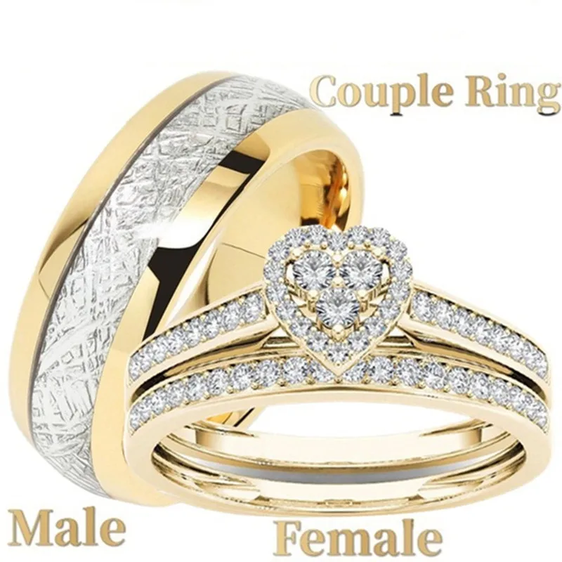 

Heart Couple Rings for Women Trendy Wedding Engagement Ring Set Valentines Day Gift Mens Stainless Steel Ring Aesthetic Jewelry