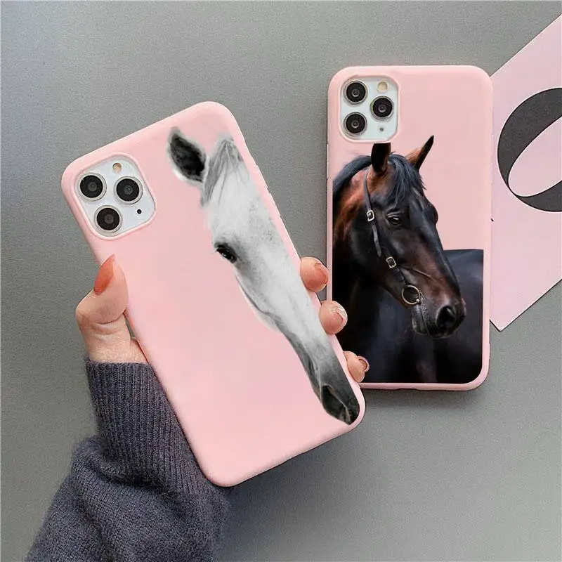 

Watercolor Horse Horses Phone Case For iphone 13 12 11 Pro Max Mini XS 8 7 6 6S Plus SE 2020 XR Matte Candy Pink Silicone cover