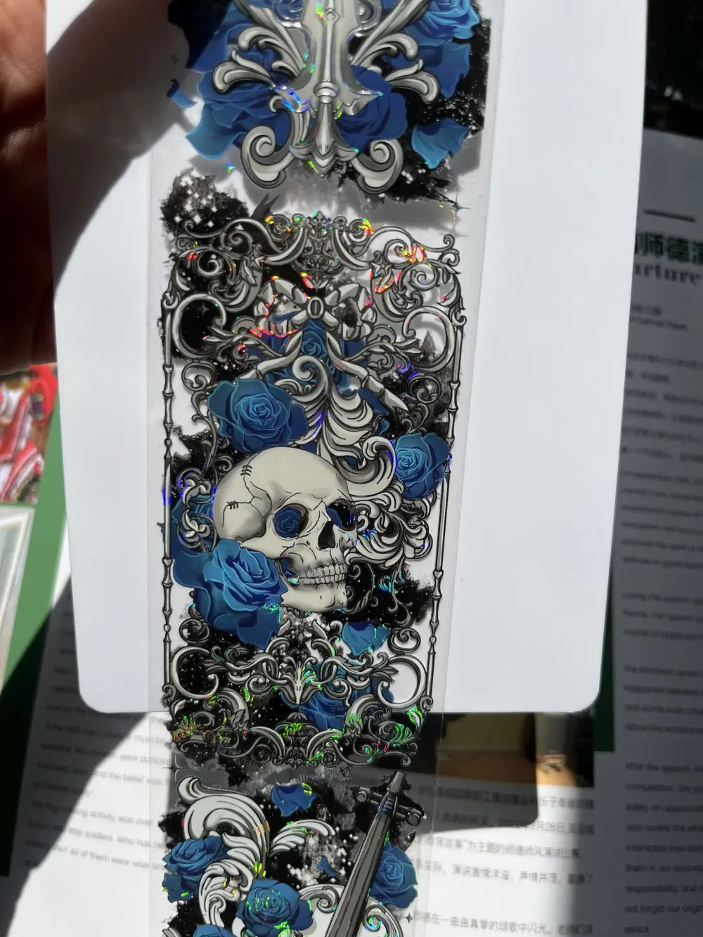 

1 Loop Dark Style Blue Rose Flower and Skeleton Sword Shell Light Shiny PET WashiTape