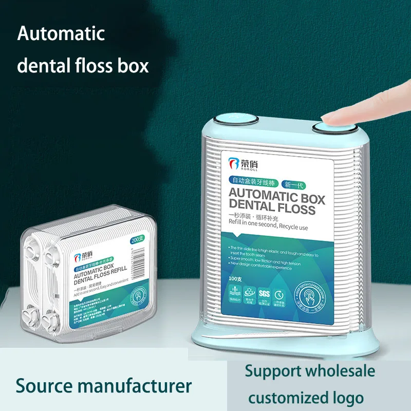 Automatic-Boxed Dental Floss Stick with 100Pcs Professional Dental Clean Flossers and Automatic Box for Home and Travel Use