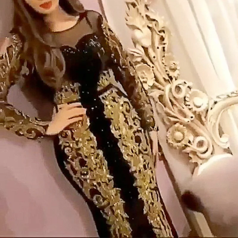 2023 new in Women Elegant Prom Dress Sequins Hollow Lace Applique O-Neck Long Sleeve Slim Female Fashion Evening Formal Dress