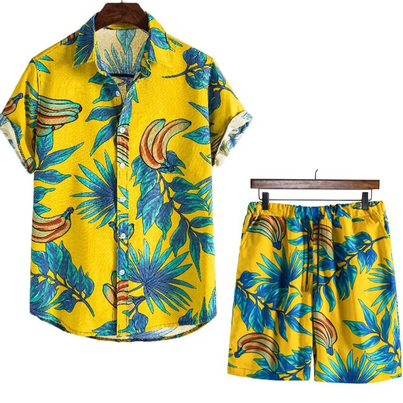 Мужской комплект из рубашки и шортов с принтом в виде банана коротким рукавом