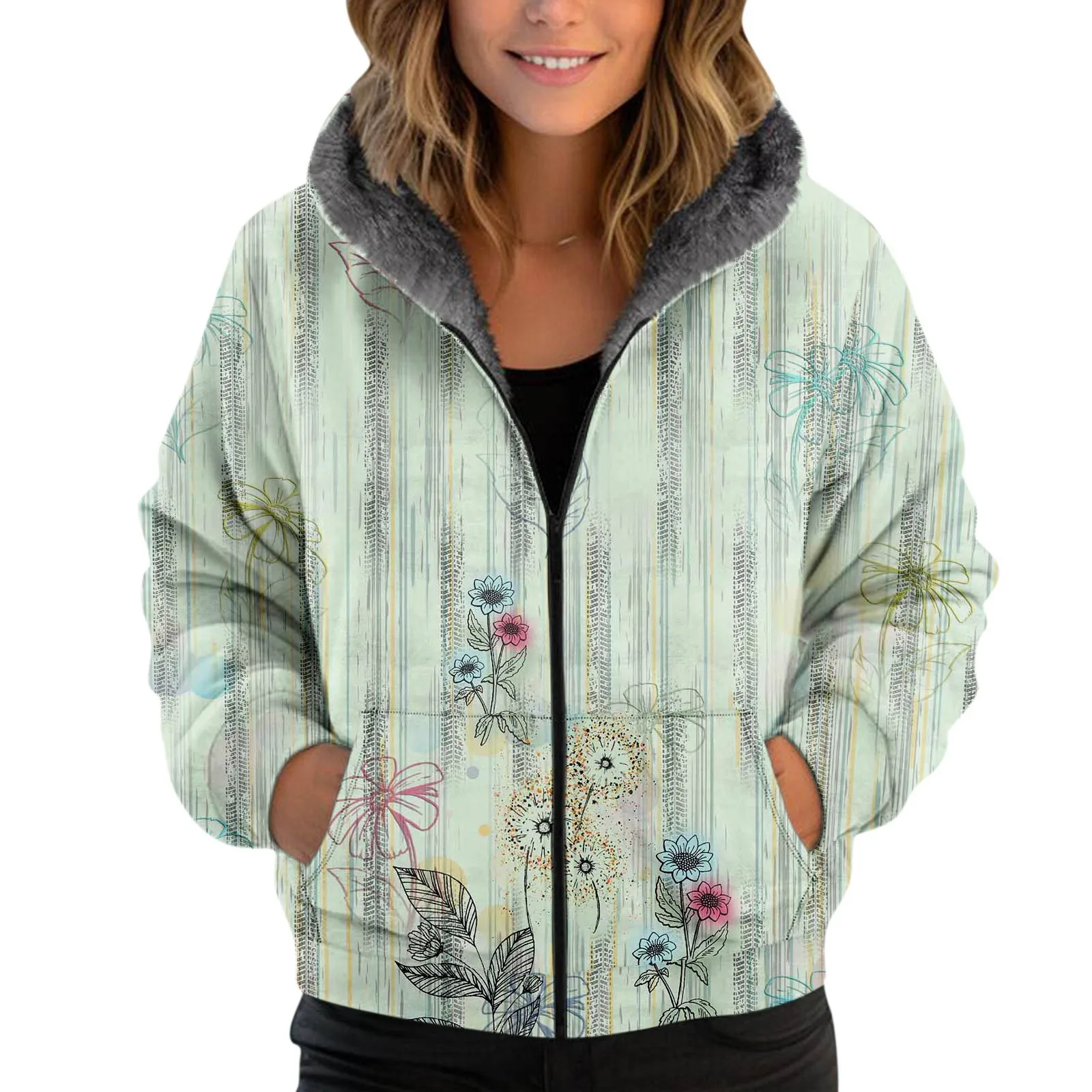 Женский свитшот на молнии с капюшоном Легкий длинным рукавом куртка карманами