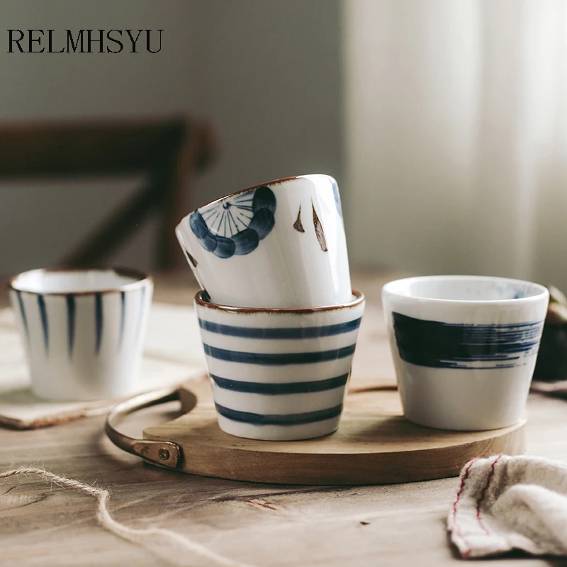 

RELMHSYU 200ml Retro Ceramic Single Hand-painted Household Simple Tea Water Wine Cup Drinkware