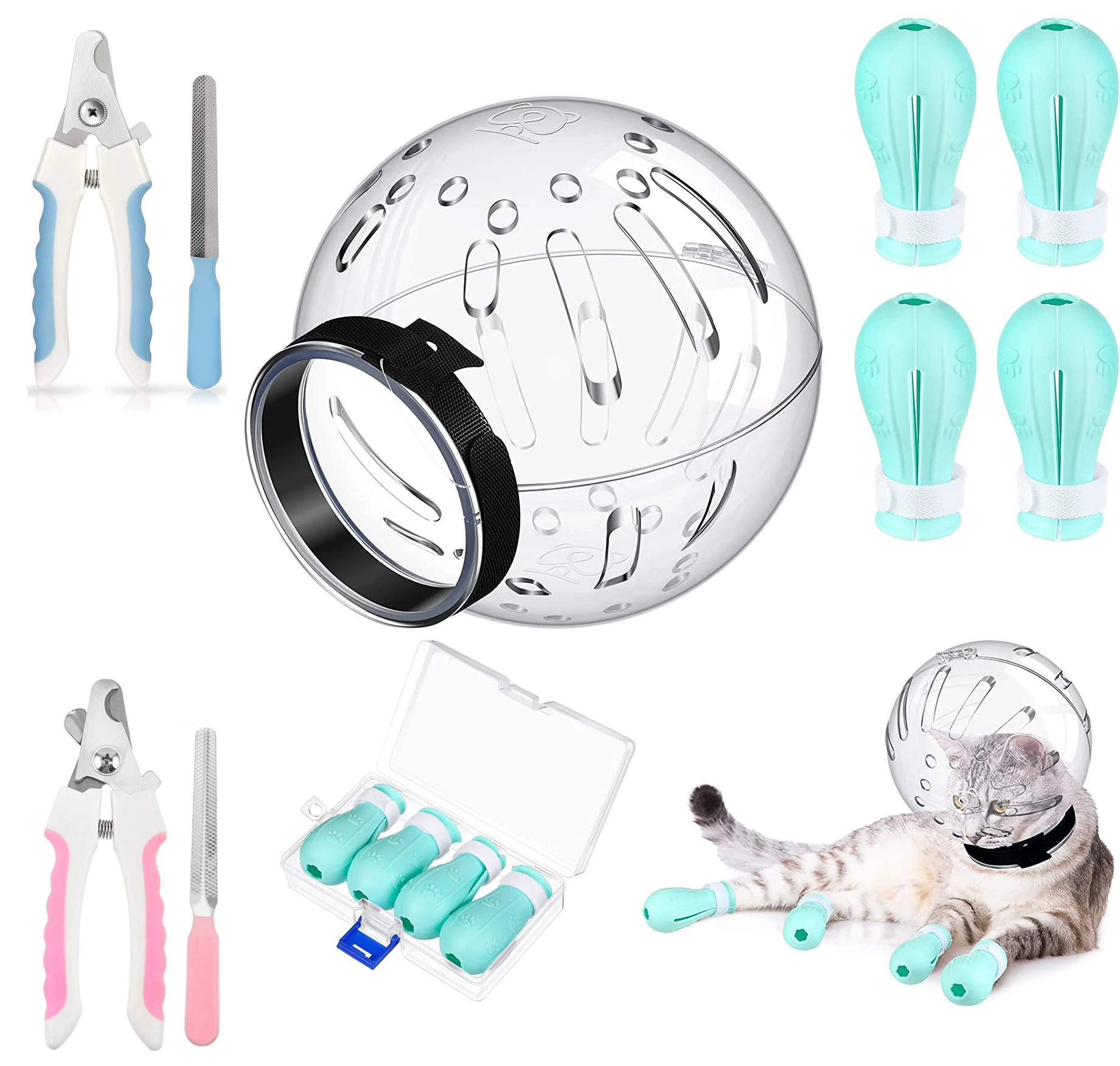 Cat Grooming Nail Cutting Anti Scratch Cat Hood  with Nail Clippers Trimmer Set/Paw Cover Boots Pets Cat Dog Muzzle Supplies