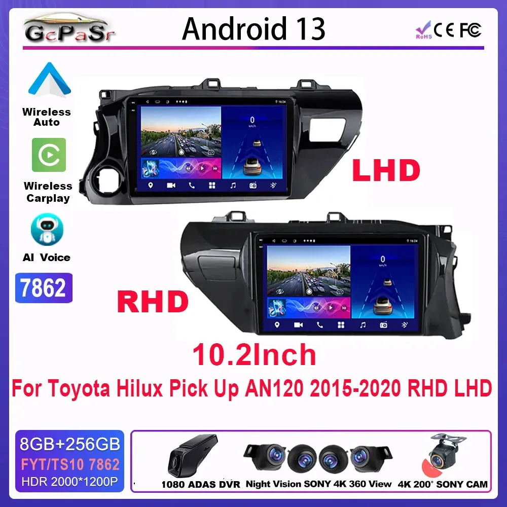 

Car Radio Android For TOYOTA HILUX PICK UP AN120 2015-2020 RHD LHD Multimedia Player GPS Navigation No 2din DVD 5G DSP Wifi Auto