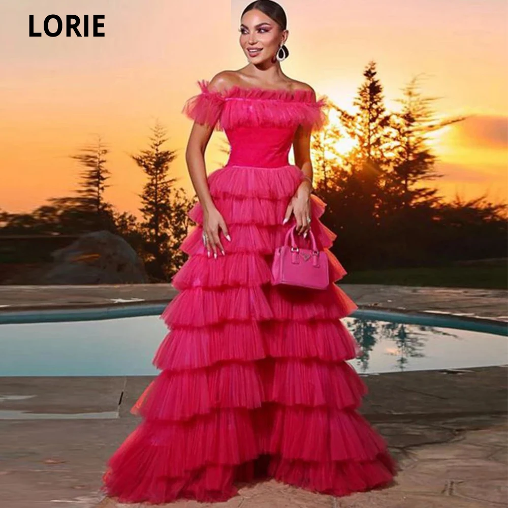 LORIE Tiered Tulle Party Dress Prom Gowns for Women Fashion Ruffles Boat Neck Layered Tulle Dresses Customized Gala Wear 2022