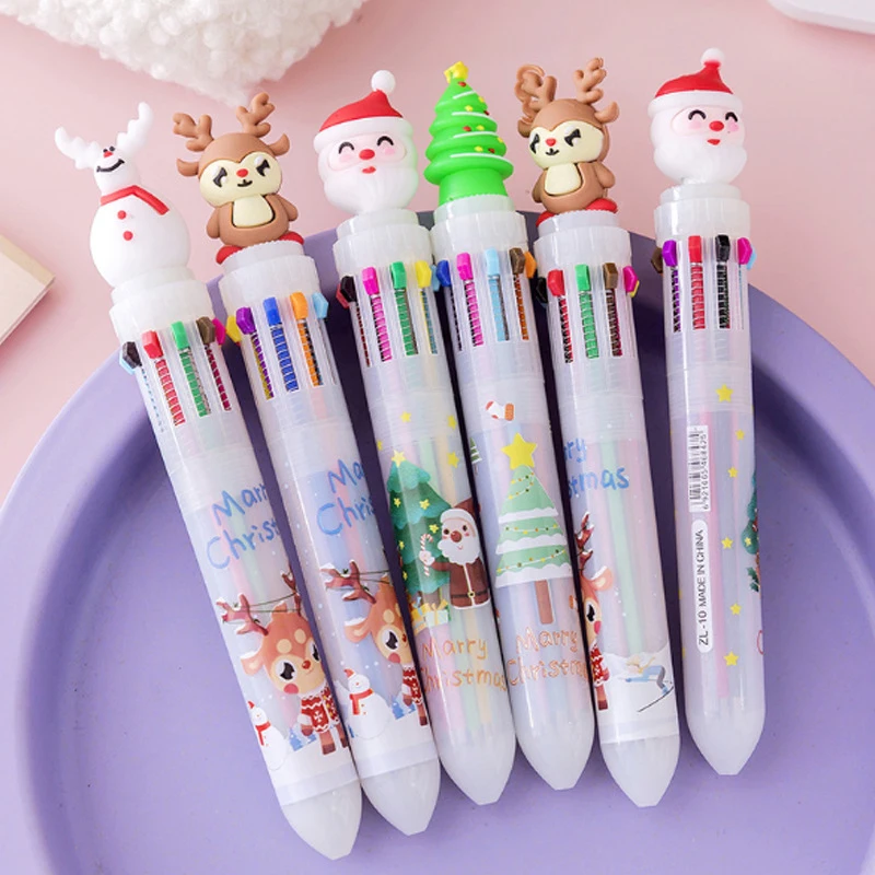 

Cute Six Color Pen Santa Claus Xmas Cartoon Noel Deer Ballpoint Pen Elementary School Gifts Stationery Merry Christmas Decor