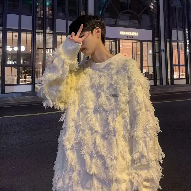 Пуловеры с кисточками мужские мешковатые мягкие теплые свитера повседневные