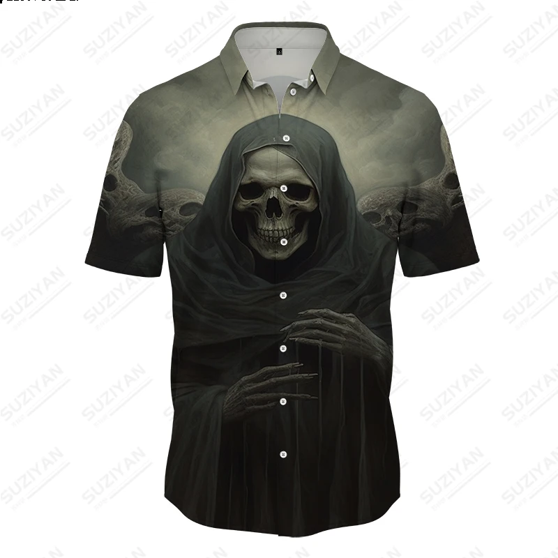 

Рубашка мужская Свободная с коротким рукавом, ужас, мрачный скелет, принт 3D, летняя модная сорочка для отдыха