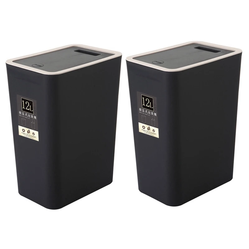 

2x12 л мусорная корзина для ванной комнаты, туалет, кухонная мусорная корзина, Настенная крышка, Черная