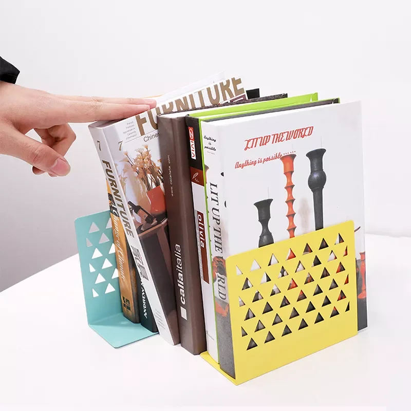 

2PCS Simple Student Book Stand Book Holder Wrought Iron Hollow Bookend Home Office Storage Bookshelf Desktop Accessories