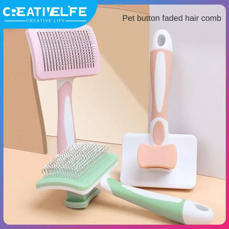 

Indoor Grooming Long Hair Pet Hair Shedding Comb Button Self-cleaning Comb Cats Brush Hair Remover Three-color Dog Cat Brush