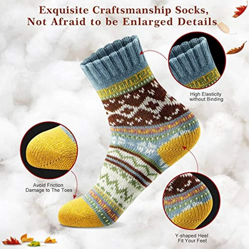 5 Pairs Women Socks Winter Gifts for Men Warm Thick Soft Wool Socks Christmas Gifts Socks Cozy Crew Socks Cute Socks