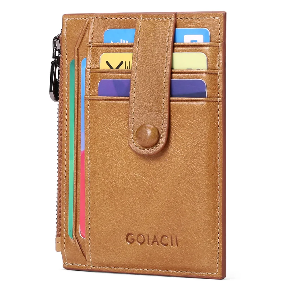 

Men's Genuine Leather Card Holder Mini Wallets for Men RFID Blocking Business Credit Card ID Badge Holders Zipper Coin Purse Man