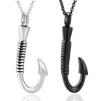 black fish hook stainless steel pendant cremation urn necklace ashes keepsake memorial jewelry gift for men women dropship