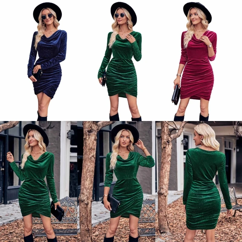 

Женское вечернее облегающее платье для подружек невесты на свадьбу, мини-платье с v-образным вырезом и длинными рукавами