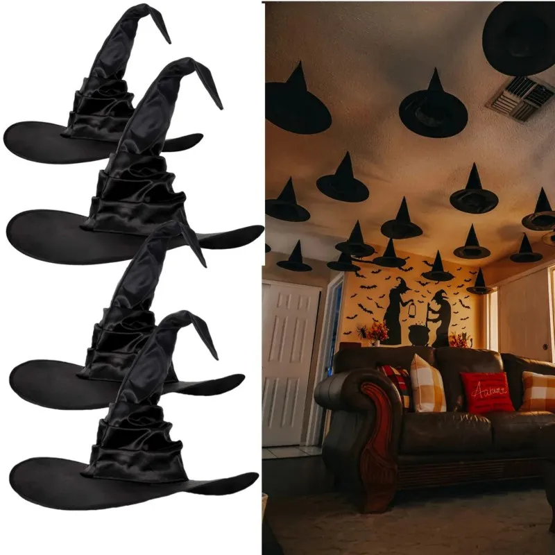 Аксессуар Для Костюма На Хэллоуин-складная Черная Шляпа Ведьмы Кепка Волшебника