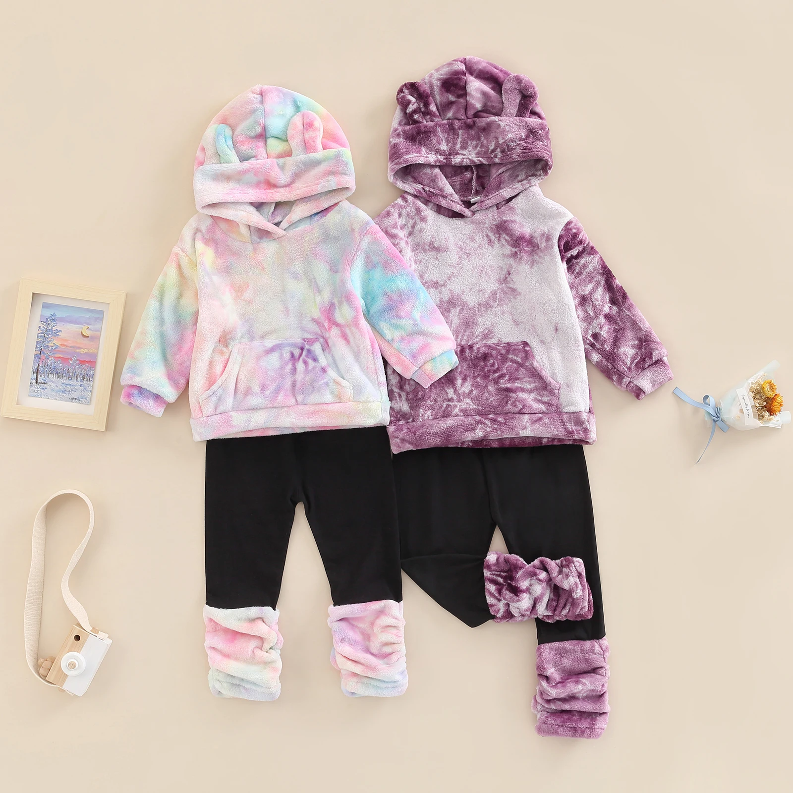 

Спортивный костюм для маленьких девочек, пуловер с длинным рукавом и принтом, с галстуком-бабочкой, свитшот с капюшоном и повседневные штаны