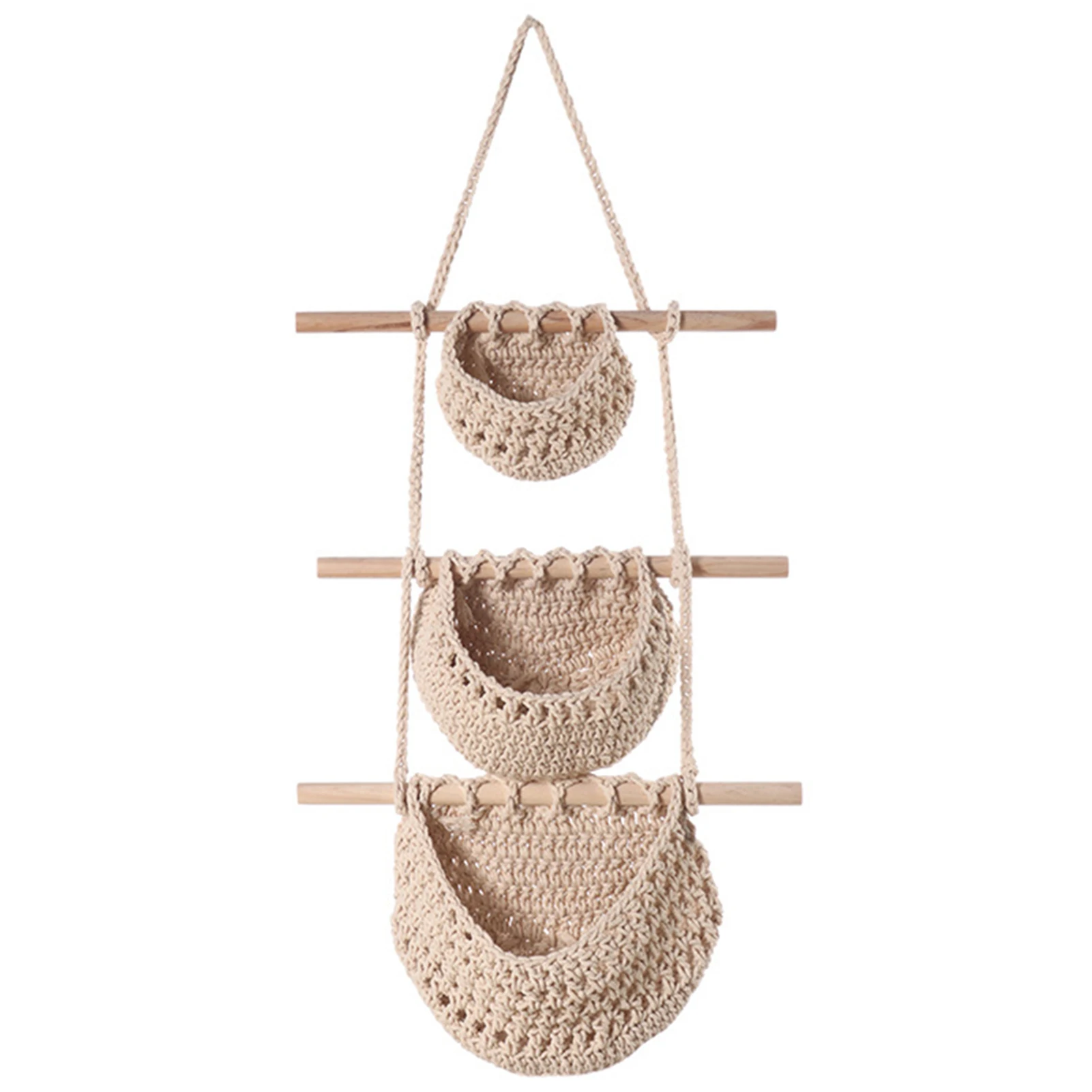 

Hanging Decoration 3 Tier Over the Door Handwoven Design Fruit Hammock for Home Bedroom Macrame Wall Hanging Ornament Boho Decor