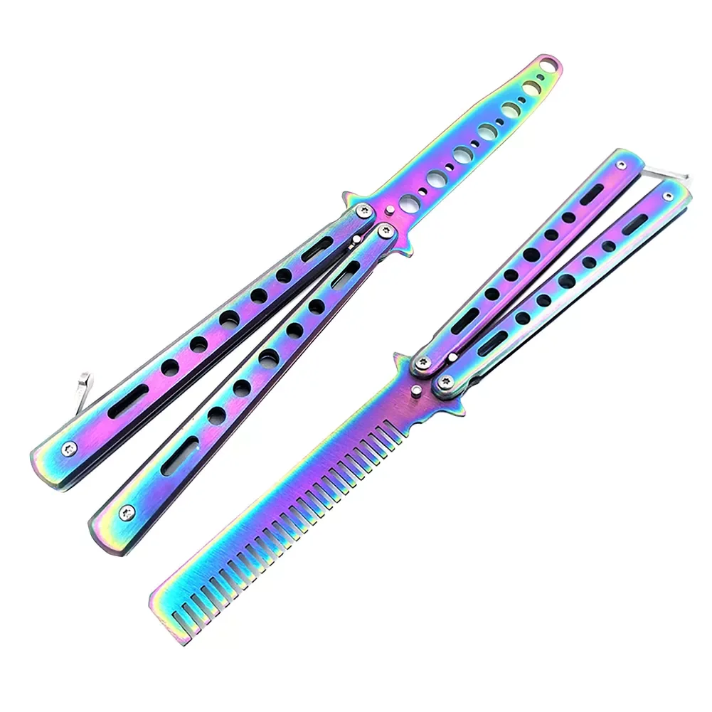 

Folding Comb Stainless Steel Cutter Practice Butterfly Beginner Training Knife For Outdoor Camping Barber Brushe Salon Comb Tool