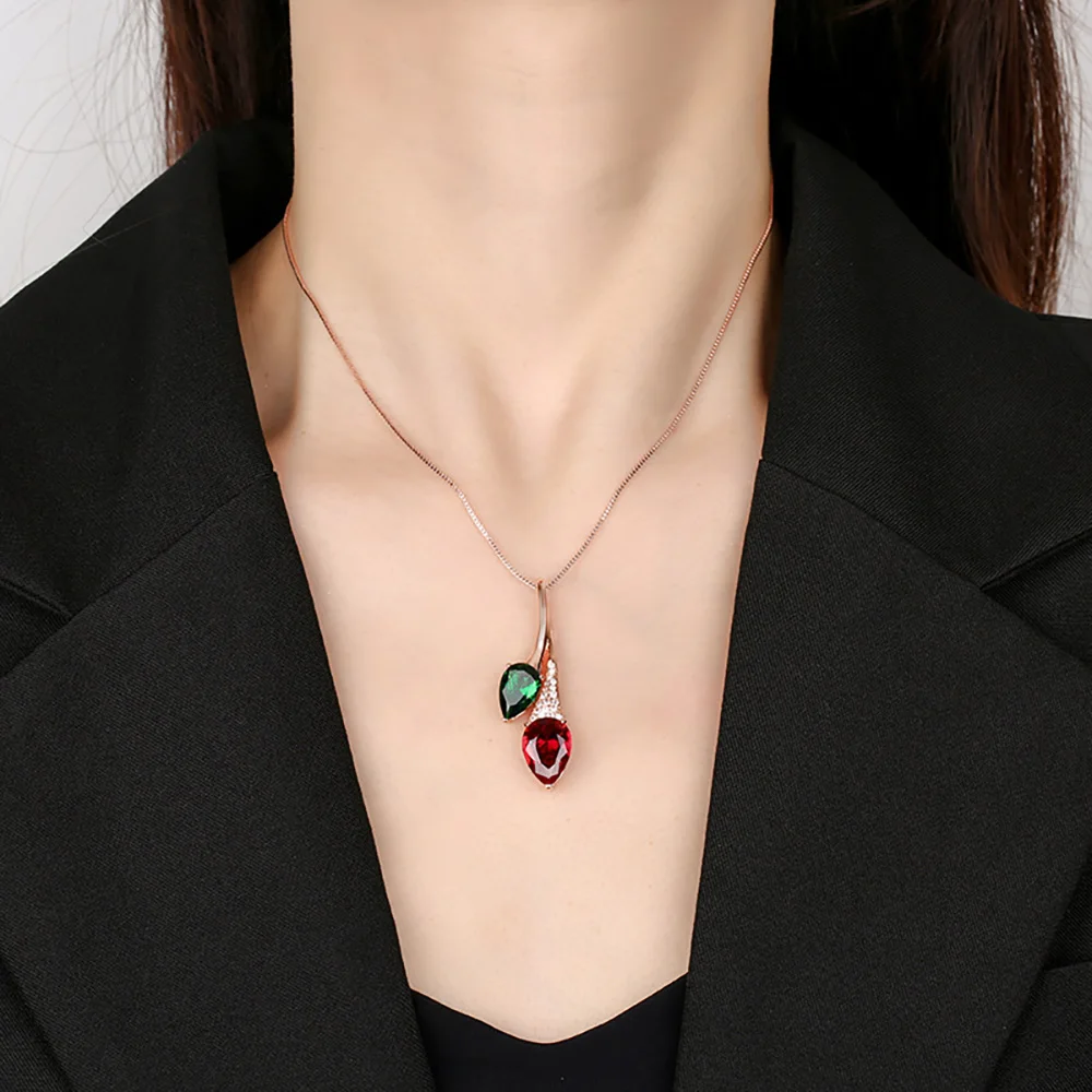 Новый дизайн ретро рубин изумруд розовый кварц аквамарин кулон ожерелье для